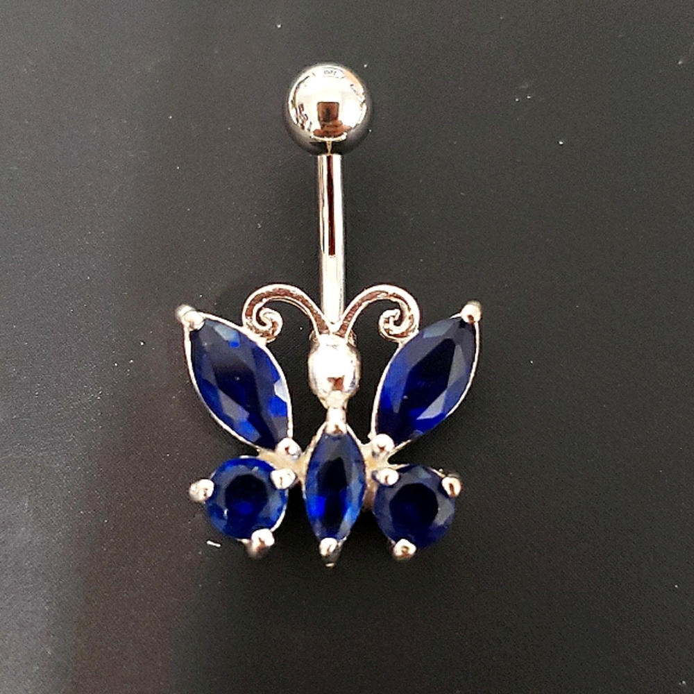 NEW! Blue Crystal Butterfly Belly Ring Naval Barbell